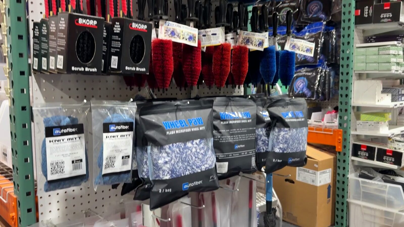 Wash brush and mitt wall at Specialty Supply